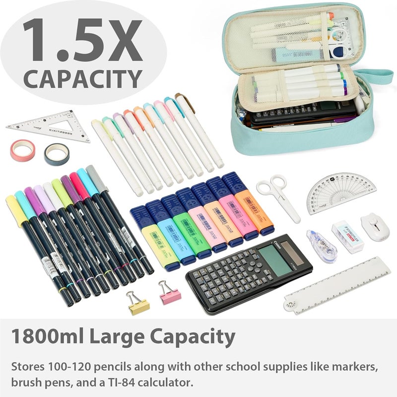 SPACEMATE Pencil Case Pouch Box Bag School Supplies Girls Boys Kids, Cute Preppy Stuff Large Big Capacity Aesthetic Pen Organizer, Back to College Stationary, Eggshell Blue, Standard Stlye, 1800ml - Image 2